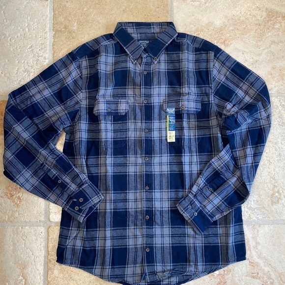 NWT Faded Glory Men’s LT Plaid Flannel Shirt Navy/Grey Work Overshirt Cabincore - Picture 1 of 9